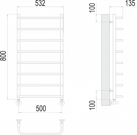 Стандарт П8 500х800  Полотенцесушитель  TERMINUS Шадринск - фото 3